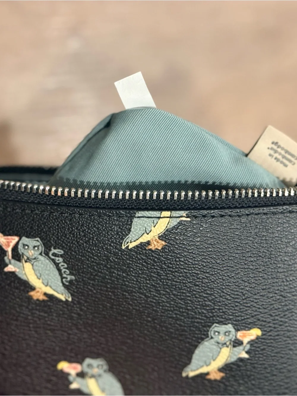 Coach Party Owl Corner Zip Wristlet
